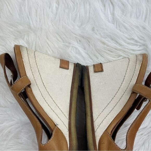 Chanel Light Brown Slingback Peep Toe Leather Wedge Sandals - Picture 9 of 16